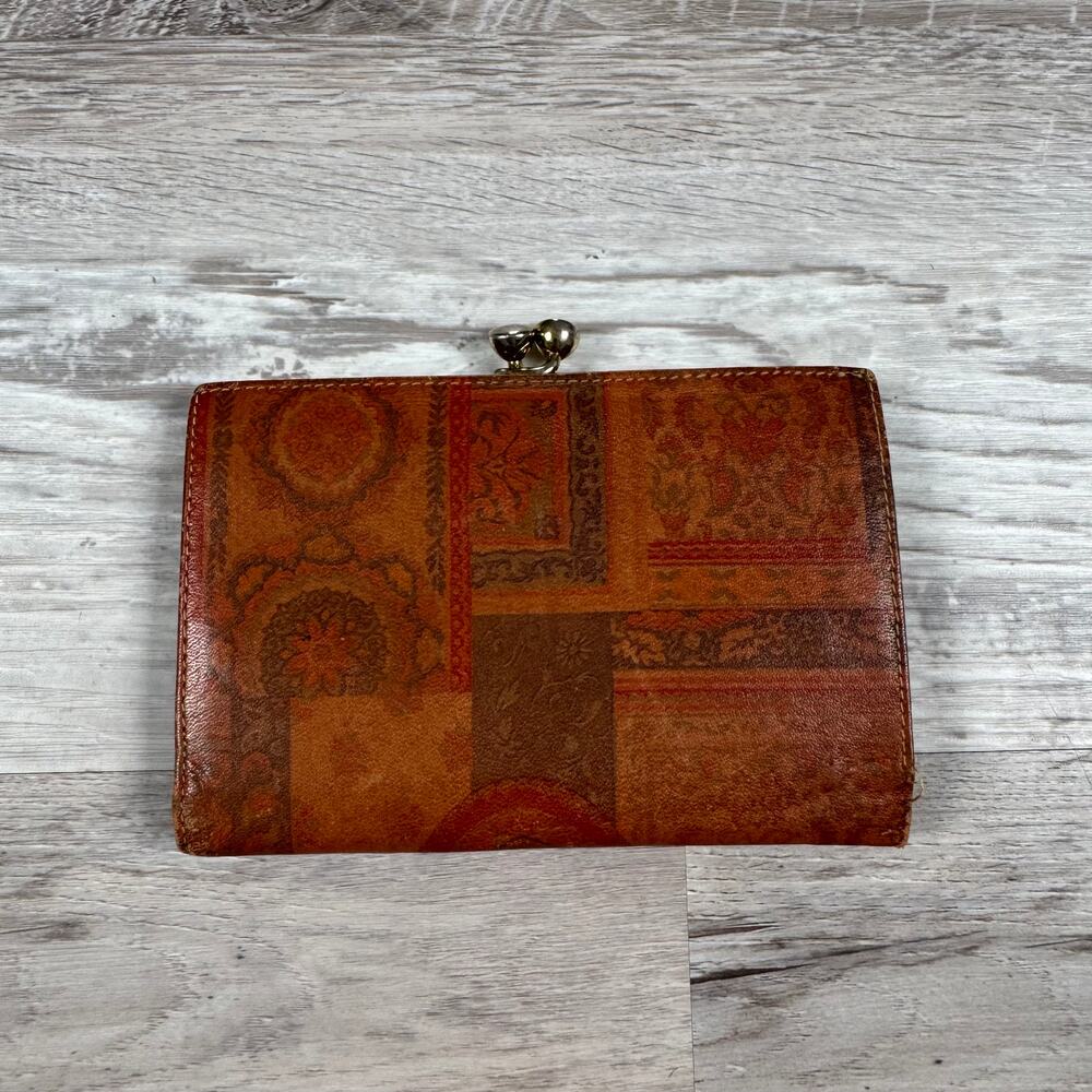 Bond Street Vintage 70s Leather Kisslock Wallet Brown Patchwork Boho